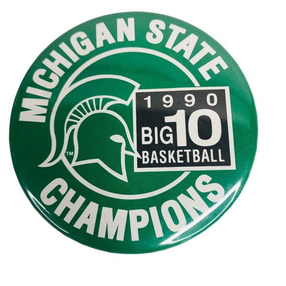 Michigan State 1990 Big 10 Basketball Champions Pin Back Basketball Spartan VTG - Picture 1 of 3